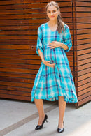 Wave Plaid Maternity & Nursing Dress MOMZJOY.COM