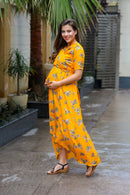 Marigold Yellow Hi-Low Maternity & Nursing Wrap Dress momzjoy.com