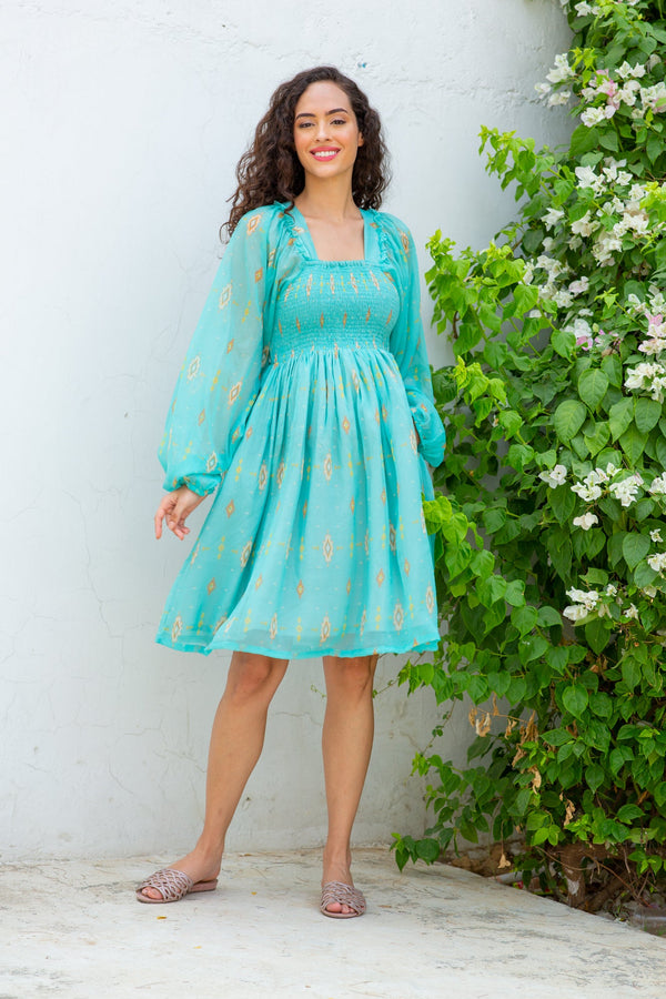 Sizzling Pale Turquoise Maternity Knee Dress momzjoy.com
