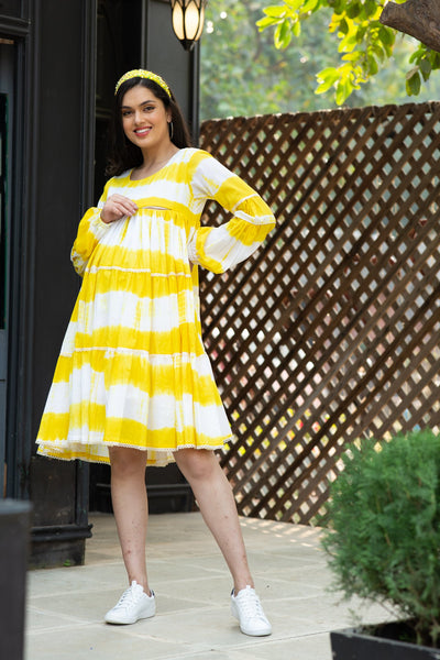 Premium Sunshine Mulmul Maternity & Nursing Frill Dress MOMZJOY.COM