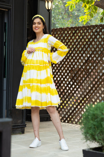 Premium Sunshine Mulmul Maternity & Nursing Frill Dress MOMZJOY.COM