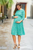Sea Green Blossom Front Zip Maternity & Nursing Dress momzjoy.com