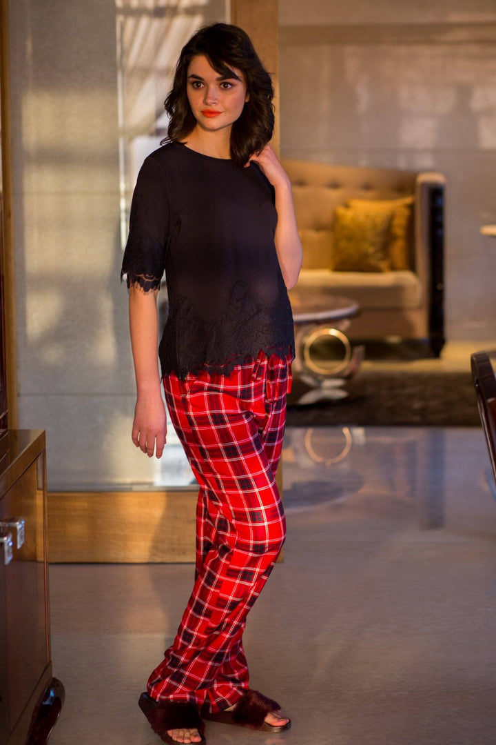 Red Plaid Maternity Cotton Lounge Pants - MOMZJOY.COM