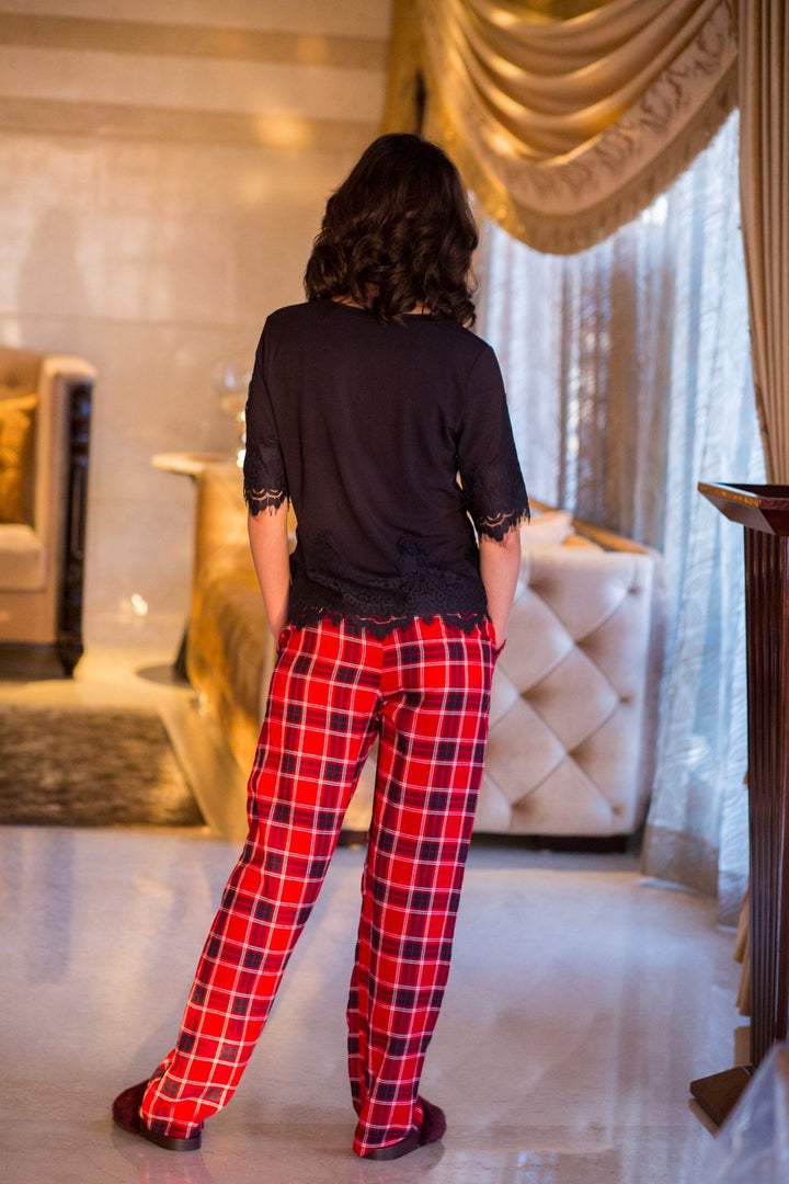 Red Plaid Maternity Cotton Lounge Pants - MOMZJOY.COM