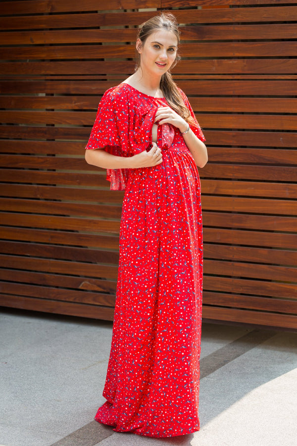 Berry Floral Maternity & Nursing Flap Dress momzjoy.com