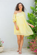 Cute Lemon Yellow Maternity & Nursing One-Shoulder Knee Dress momzjoy.com