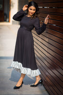 Classic Black Lycra High-Low Frill Maternity Dress MOMZJOY.COM