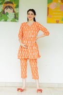 Tangy Ikat Print Maternity & Nursing Night Suit Set momzjoy.com