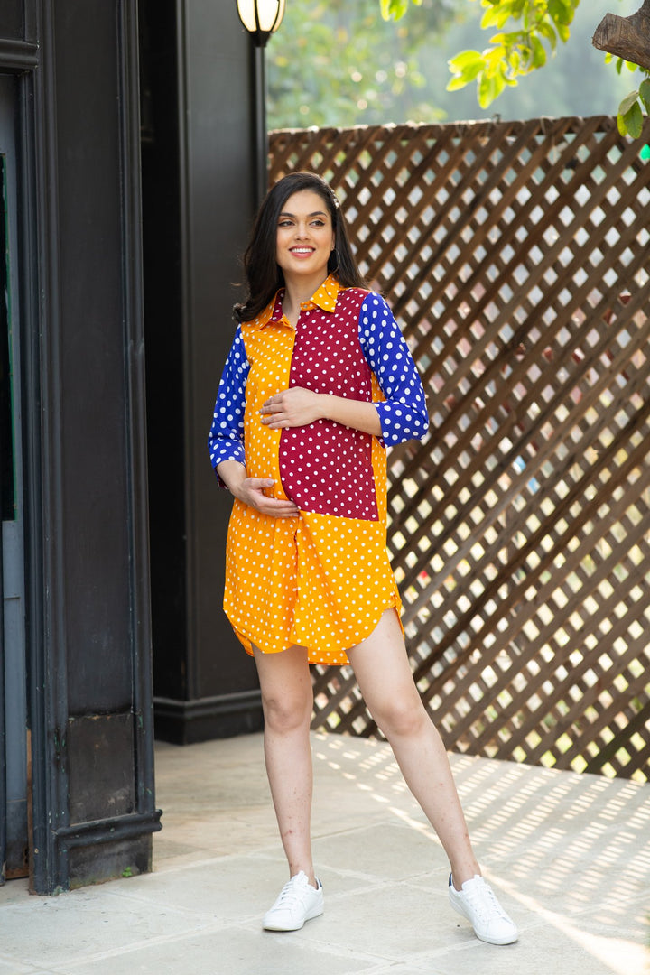 Jolly Colorful Merry Dotted Versatile Nursing Shirt Dress momzjoy.com