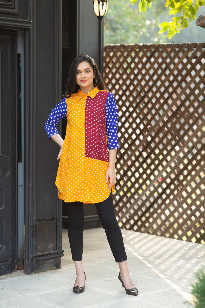 Jolly Colorful Merry Dotted Versatile Nursing Shirt Dress momzjoy.com