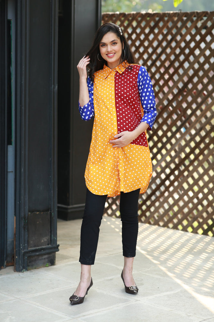 Jolly Colorful Merry Dotted Versatile Nursing Shirt Dress momzjoy.com