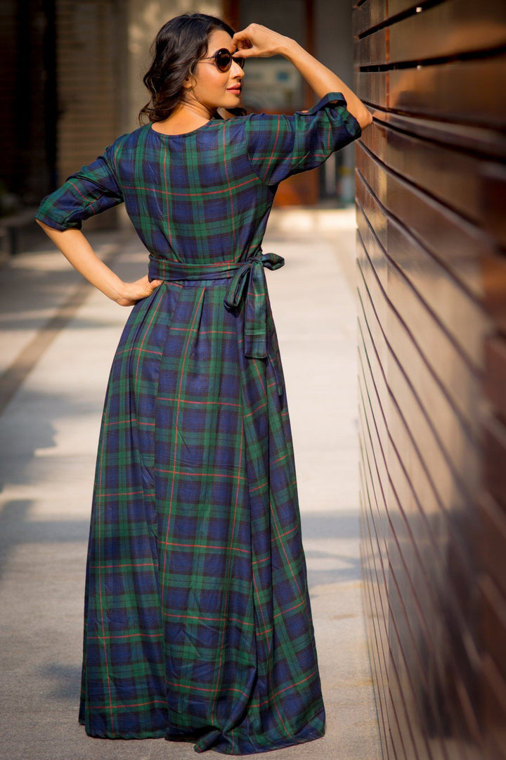 Nautical Deep Green Plaid Maternity & Nursing Maxi Dress - MOMZJOY.COM