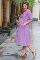 Purple Striped Pocket Maternity & Nursing Dress momzjoy.com