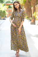 Ebony Blossom Side Slit Concealed Zips Maternity & Nursing Dress MOMZJOY.COM