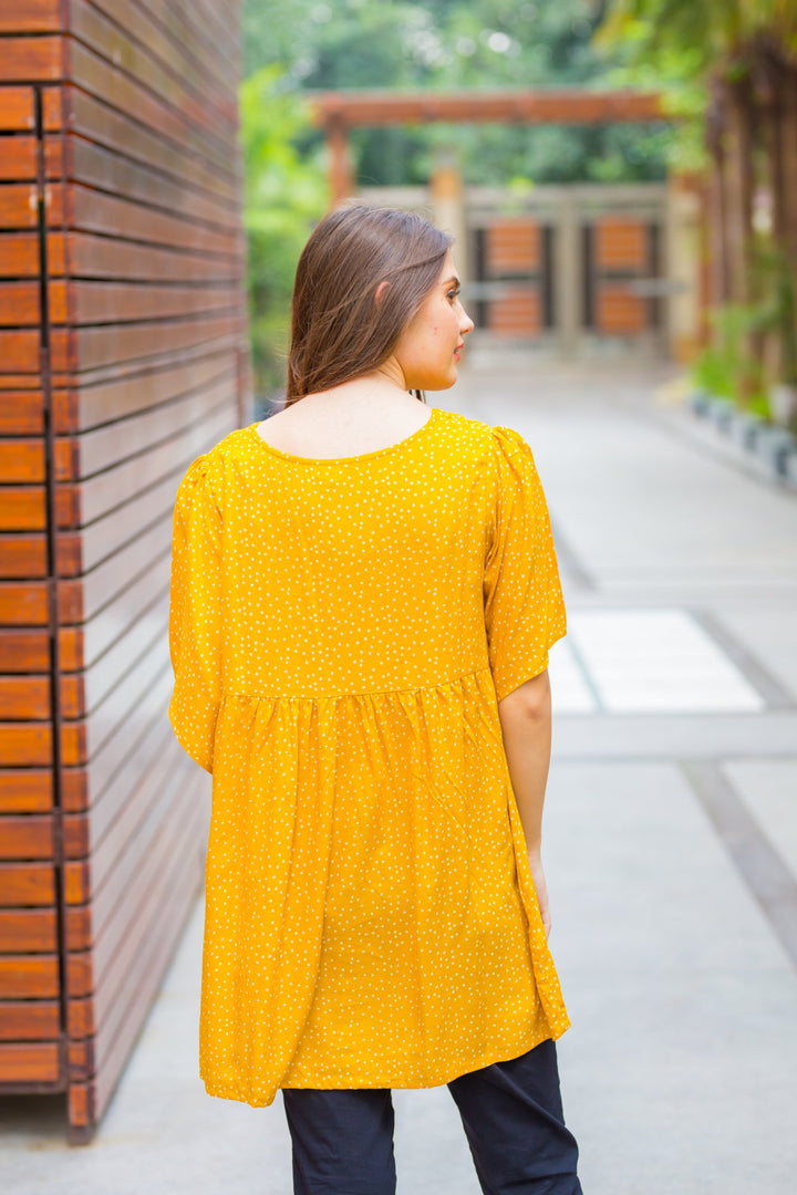 Yellow Polka Boho Maternity & Nursing Top momzjoy.com