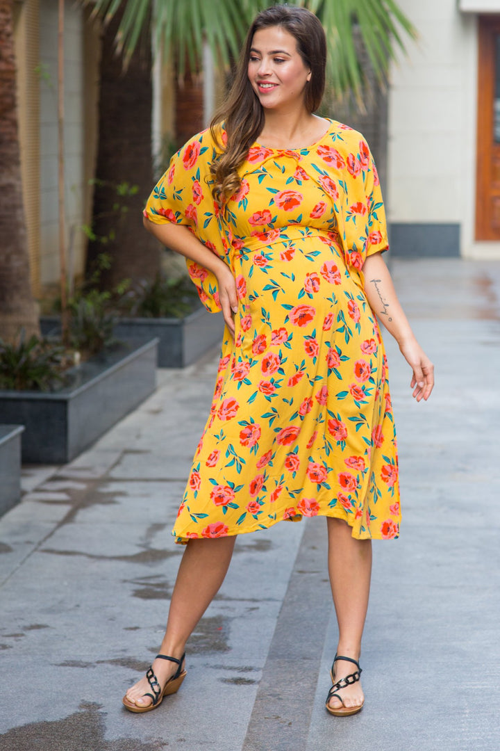 Sunshine Rose Maternity & Nursing Flap Dress - MOMZJOY.COM