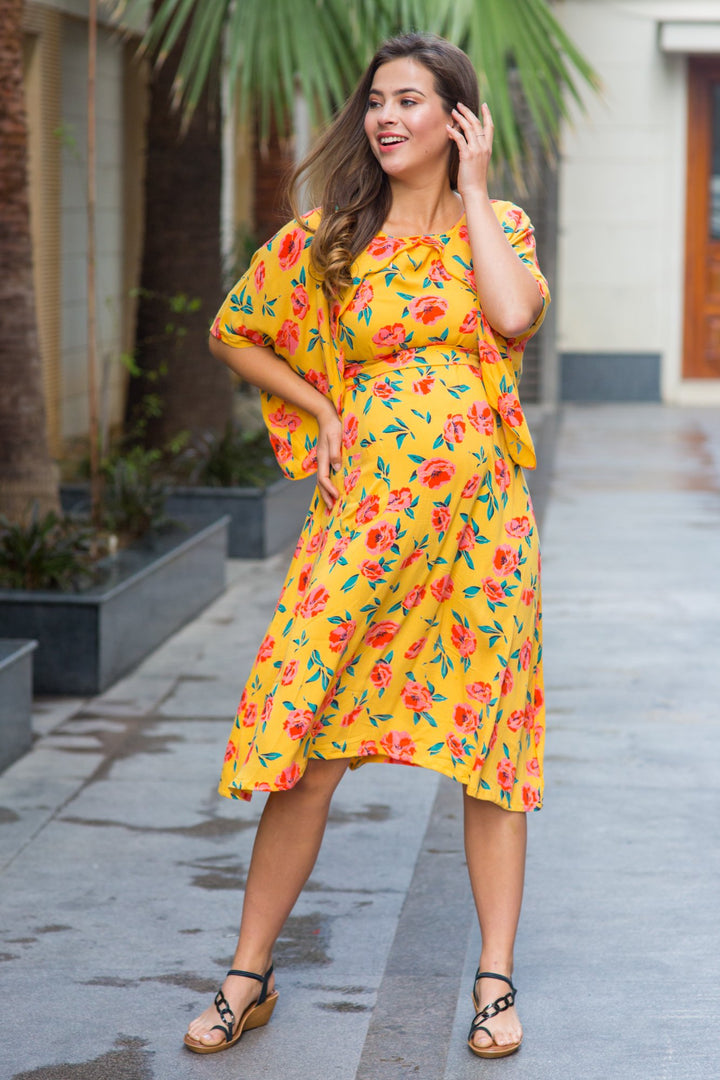 Sunshine Rose Maternity & Nursing Flap Dress - MOMZJOY.COM