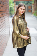 Shimmer Gold Gathered Maternity & Nursing Top momzjoy.com