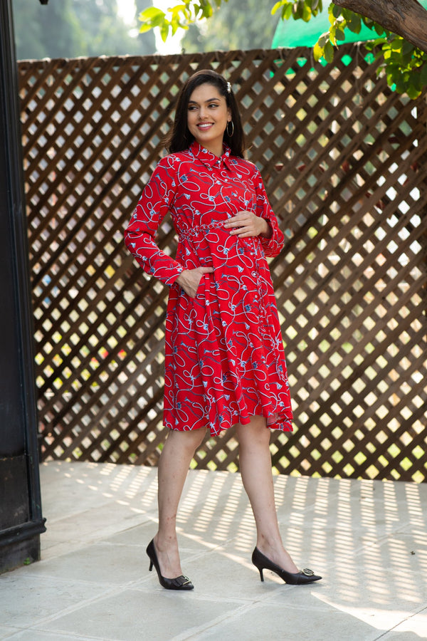 Luxe Royal Crimson Maternity & Nursing Dress momzjoy.com