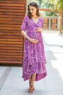 Violet Print Maternity & Nursing Flair Dress momzjoy.com