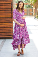 Violet Print Maternity & Nursing Flair Dress momzjoy.com