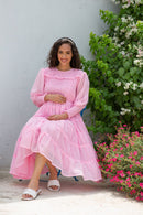 Premium Vintage Blush Formal Maternity & Nursing Pintucks Frill Dress momzjoy.com