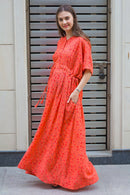 Versatile Orange Kimono Nursing Dress / Delivery Gown/ Night Dress MOMZJOY.COM