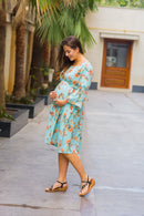 Sky Blue Paisley Tie Maternity & Nursing Dress momzjoy.com