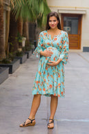 Sky Blue Paisley Tie Maternity & Nursing Dress momzjoy.com