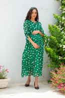 Emerald Dancing Polka Maternity & Nursing Midi Wrap Dress momzjoy.com