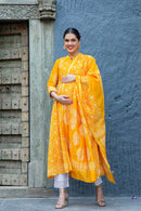 Premium Handloom Chanderi Maternity Kurta + Bump Band Bottom + Dupatta (3 pc) momzjoy.com
