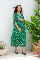 Emerald Dancing Polka Maternity & Nursing Midi Wrap Dress momzjoy.com
