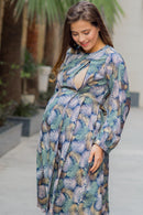 Leafy Gold Embellished Maternity & Nursing Dress MOMZJOY.COM