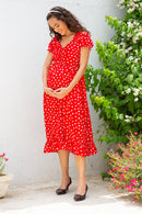 Pretty Crimson Sprinkle Maternity Dress momzjoy.com