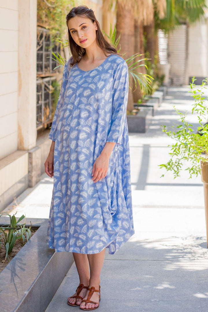 Powder Blue Leafy Maternity & Nursing Dual Dress Kurta - MOMZJOY.COM