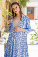 Powder Blue Leafy Maternity & Nursing Dual Dress Kurta - MOMZJOY.COM
