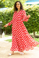 Playful Red Polka Maternity & Nursing Dress MOMZJOY.COM