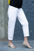 Serene White Cotton Over The Bump Pants (100% Cotton) MOMZJOY.COM