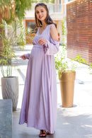 Luxury Mauve Cuffed Sleeve Cold Shoulder Maternity Gown momzjoy.com