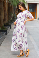 White Lavender Maternity & Nursing Wrap Dress momzjoy.com
