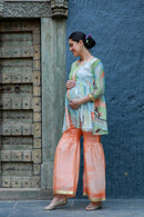 Premium Arctic Blue Chanderi Silk Maternity & Nursing Suit Set (3 pc) momzjoy.com