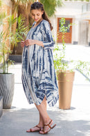 Blue Tie-Dye Cowl Maternity & Nursing Dual Dress Kurta - MOMZJOY.COM