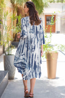 Blue Tie-Dye Cowl Maternity & Nursing Dual Dress Kurta - MOMZJOY.COM