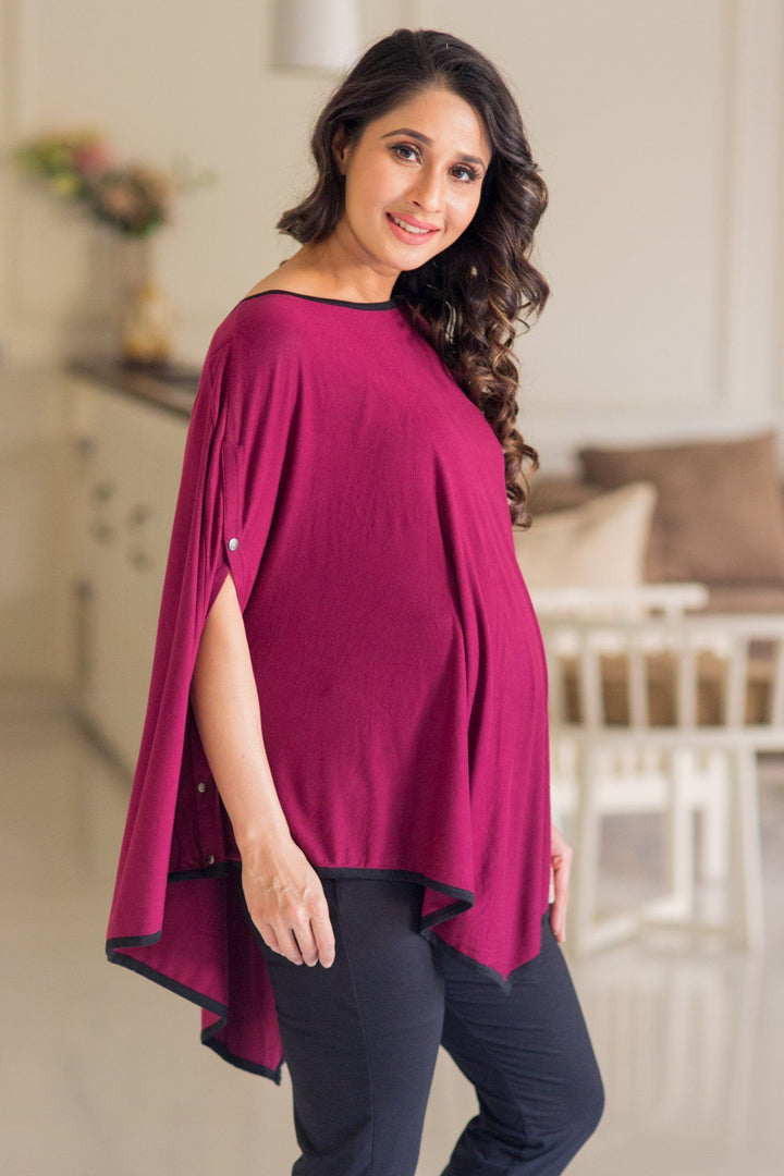 Sangria Asymmetrical Nursing Top momzjoy.com