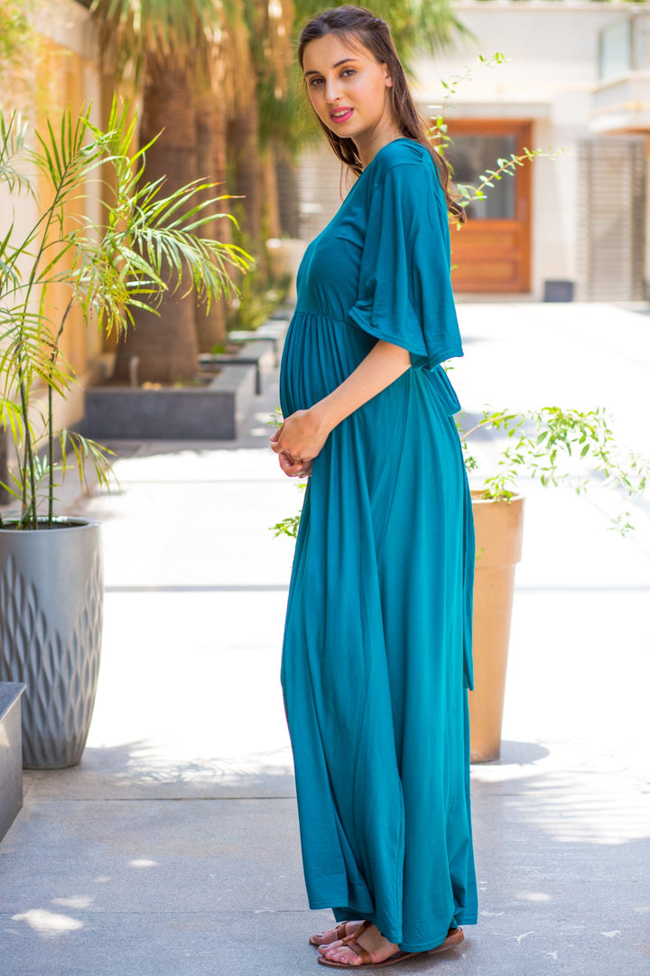 Exclusive Teal Maternity Gown momzjoy.com