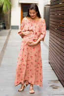 Honey Dew Blossom Off-Shoulder Maternity Maxi Dress MOMZJOY.COM