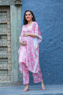 Premium Serene Rose Pink Satin Maternity & Nursing Lounge Coord Set (2 pc) momzjoy.com