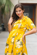 Sunrise Yellow Frill Maternity & Nursing Dress MOMZJOY.COM