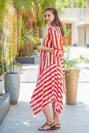 Candy Red Striped Maternity & Nursing Assymetrical Dress momzjoy.com
