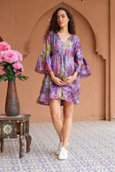 Peppy Floral Plum Satin Maternity Knee Dress momzjoy.com